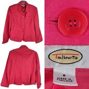 Talbots Blazer Irish Linen Women’s Size 8 Bright Pink Button Jacket Pockets Boxy